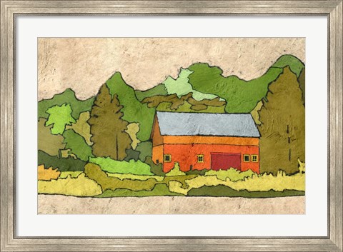 Framed Cabin in the Green Forest Print