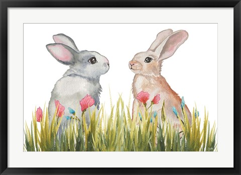 Framed Bunnies Among the Flowers II Print