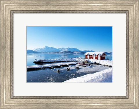 Framed Fishing Dock on the Fjord Print