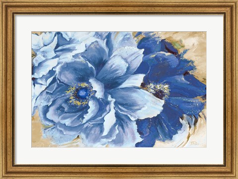 Framed Beautiful Peonies in Indigo Print