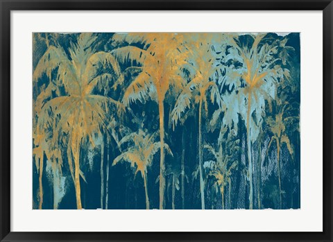 Framed Teal and Gold Palms Print