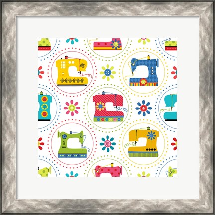 Framed Sew Excited Sewing Machine Circles Print