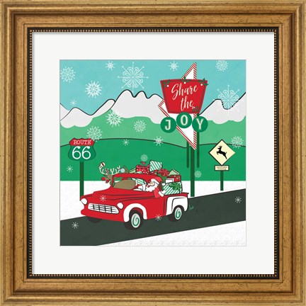 Framed Retro Santa Driving I Print