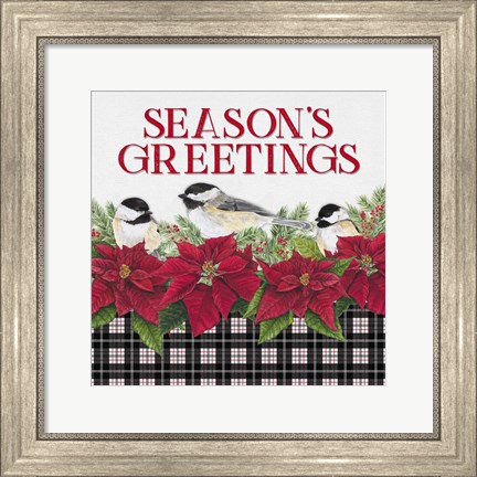 Framed Chickadee Christmas Red IV Seasons Greetings Print