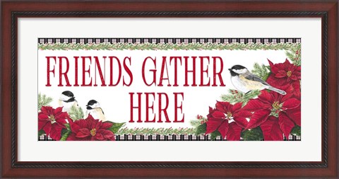 Framed Chickadee Christmas Red - Friends Gather horizontal Print