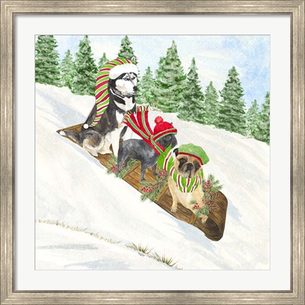 Framed Dog Days of Christmas III Sledding Print