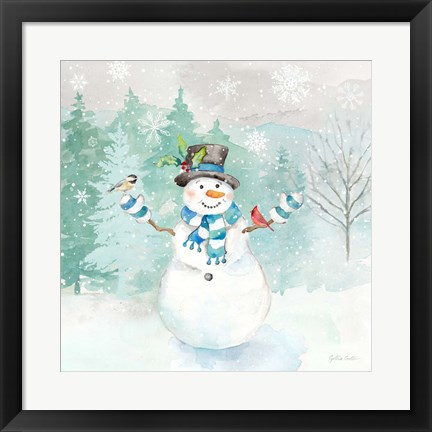 Framed Let it Snow Blue Snowman I Print