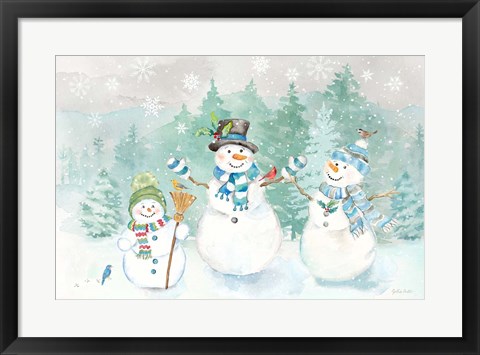 Framed Let it Snow Blue Snowman landscape Print