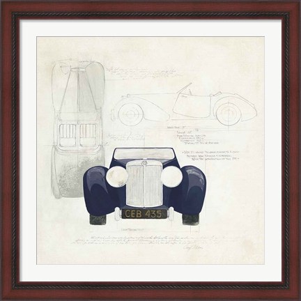 Framed Roadster II Blue Car Print