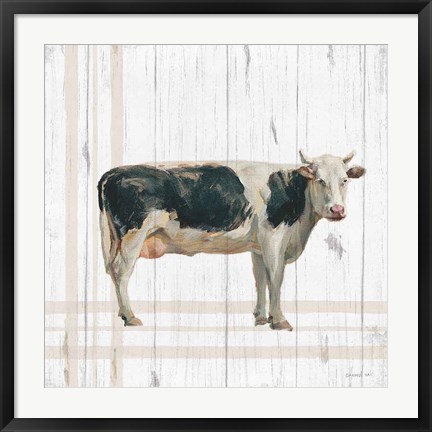 Framed Farm Patchwork V White Wood Print