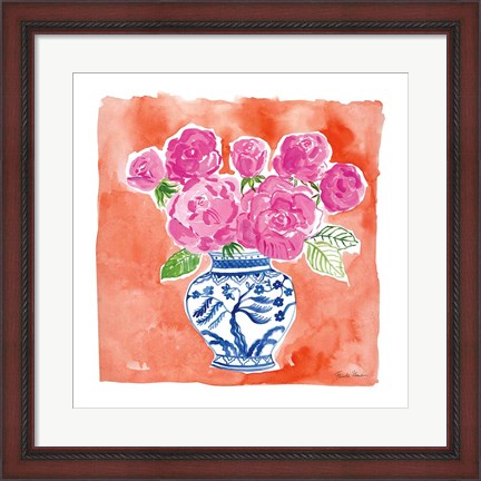 Framed Chinoiserie Roses I Print