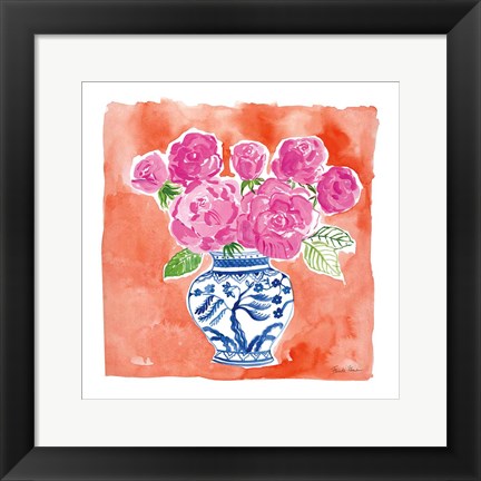 Framed Chinoiserie Roses I Print