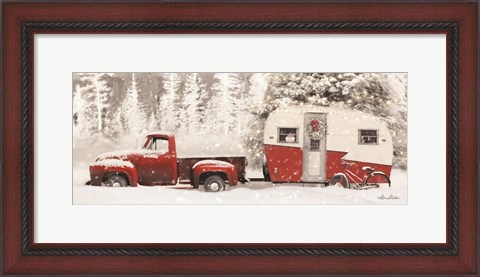 Framed Christmas Camper with Bike Print