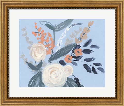 Framed Eucalyptus Bouquet on Blue II Print