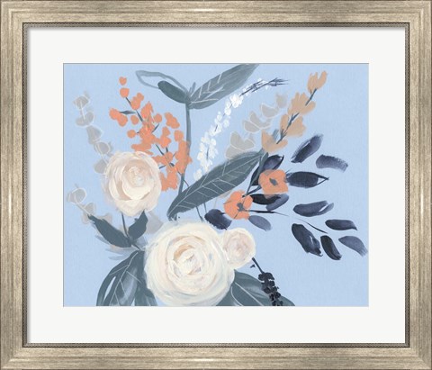 Framed Eucalyptus Bouquet on Blue II Print