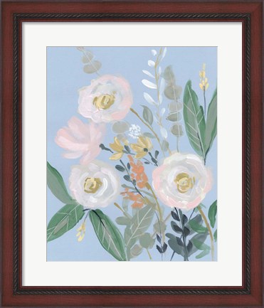 Framed Spring Bouquet on Blue I Print