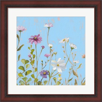 Framed Wild Flowers on Cerulean II Print