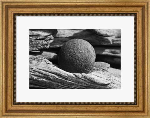 Framed Wood And Metal Ball Abstract Print