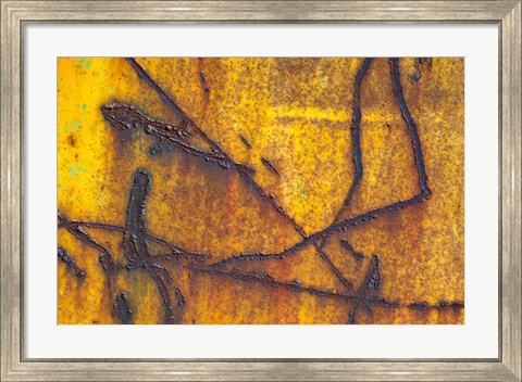 Framed Details Of Rust And Paint On Metal 12 Print