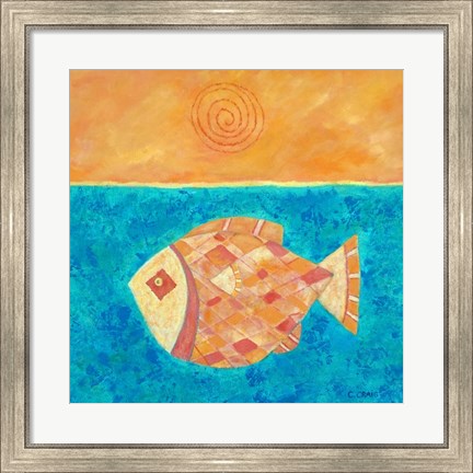 Framed Fish With Spiral Sun Print