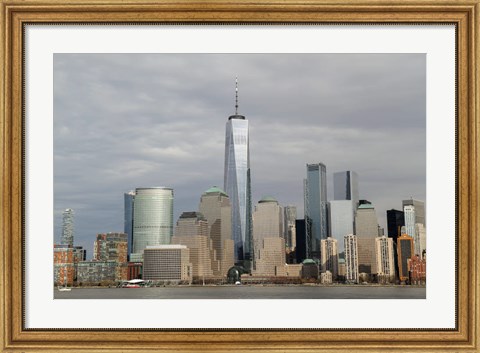 Framed One World Trade Center And Other Manhattan Skyscrapers Seen From Jersey City, NJ Print