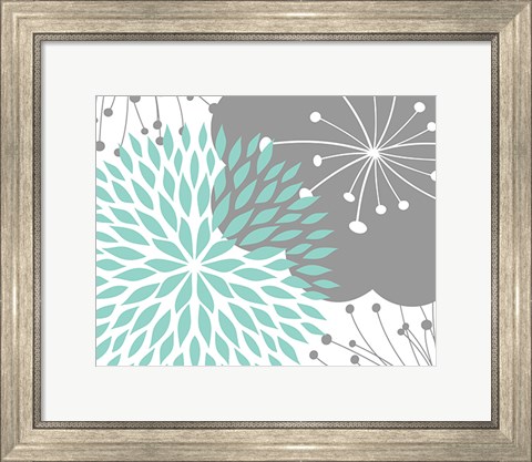 Framed Teal Foliage Floral Print