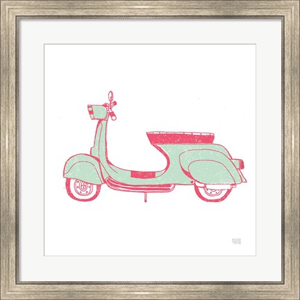 Framed Road Trip Vespa Pink Green Print