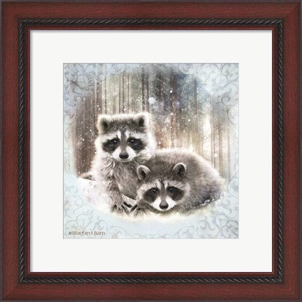 Framed Enchanted Winter Raccoons Print