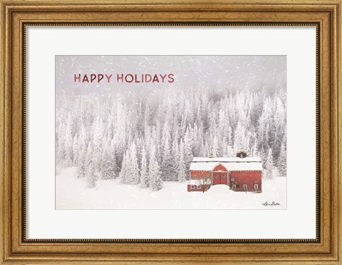 Framed Snowy Forest Happy Holidays Print