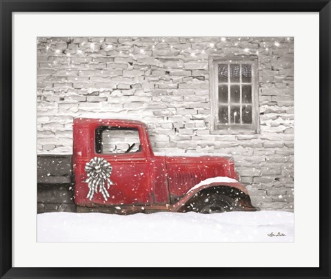 Framed Christmas Truck with Plaid Bow Print