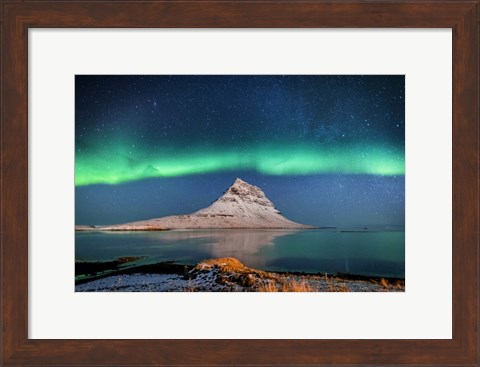 Framed Aurora Borealis Or Northern Lights With The Milky Way Galaxy, Iceland Print