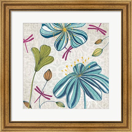 Framed Flowers &amp; Dragonflies Print