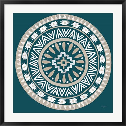 Framed Lovely Llamas Mandala II Blue Green Print