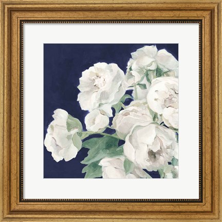 Framed Peonies on Navy Print