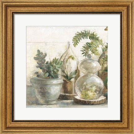 Framed Greenhouse Orchids on Shiplap II Print