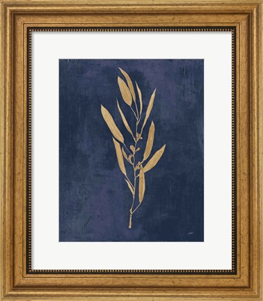 Framed Botanical Study I Gold Navy Print