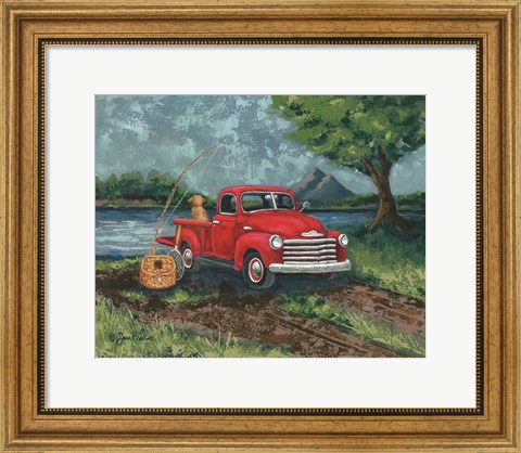 Framed Red Truck Fishing Buddy Print