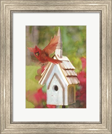 Framed Cardinal Bird House Print