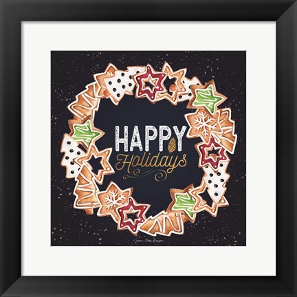 Framed Gingerbread Happy Holidays Wreath Print