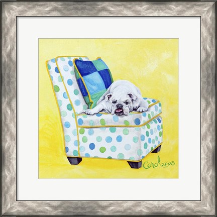 Framed Bulldog on Polka Dots Print