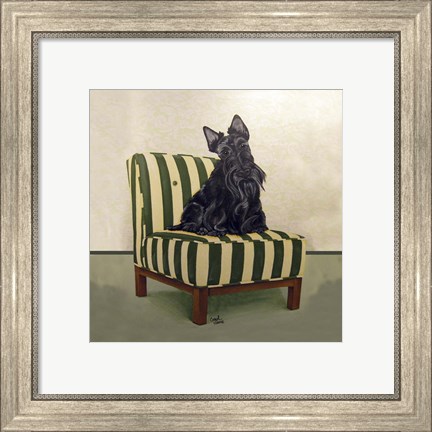 Framed Scottie on Stripes Print