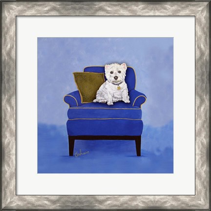 Framed Westie on Blue Print