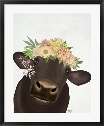 Framed Cow with Flower Crown 1 Print