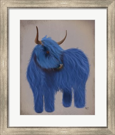 Framed Highland Cow 2, Blue, Full Print