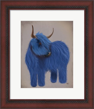 Framed Highland Cow 2, Blue, Full Print