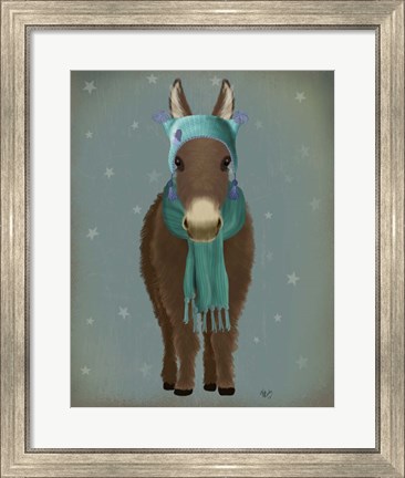 Framed Donkey Blue Hat and Scarf Print