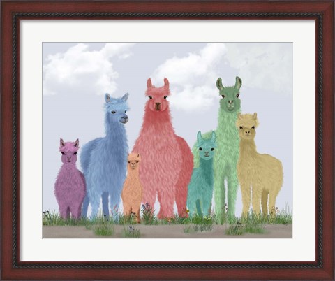 Framed Llama Pastel Family Print