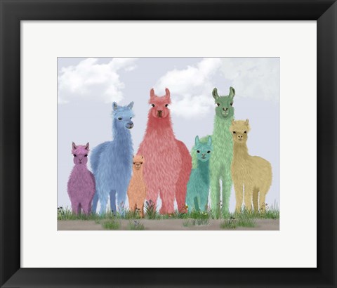 Framed Llama Pastel Family Print