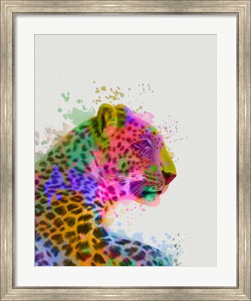 Framed Leopard Rainbow Splash 1 Print