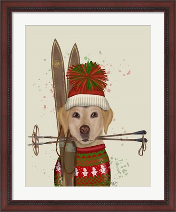 Framed Yellow Labrador, Skiing Print